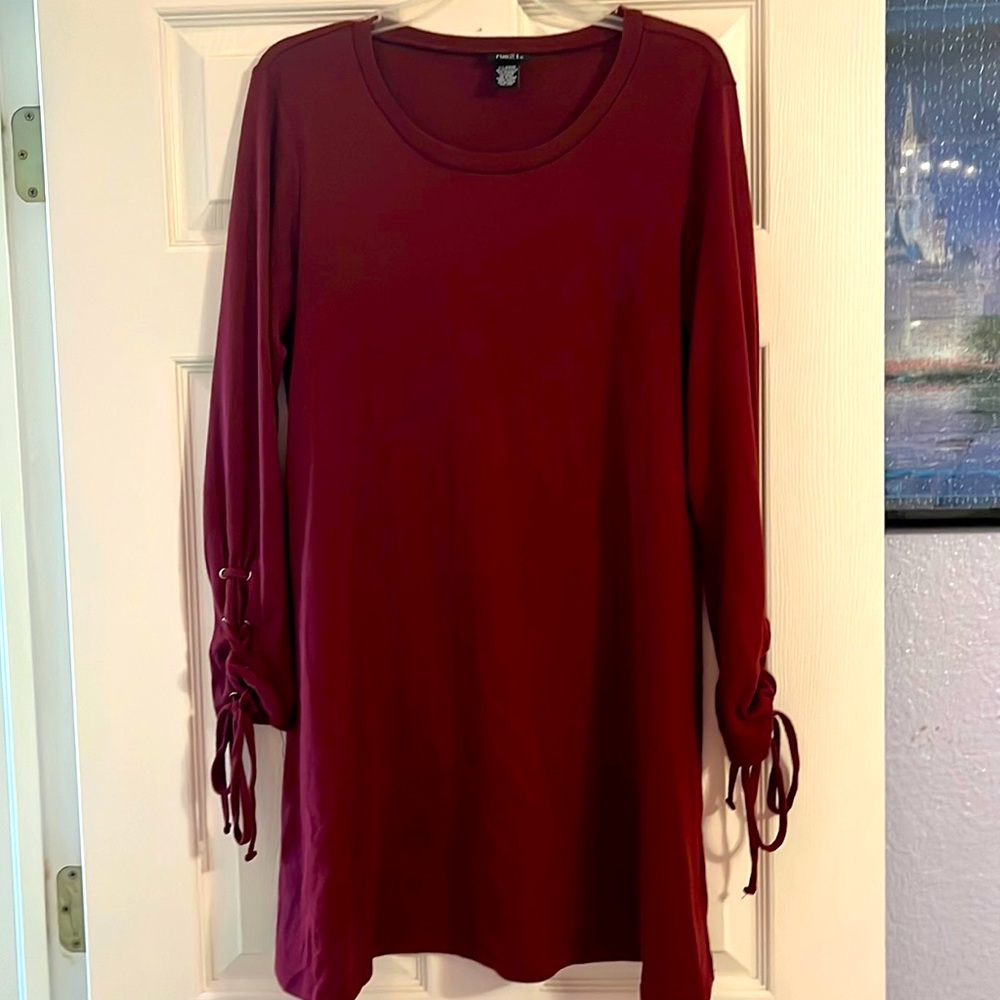 Long sleeve, mini, dark red sweater dress